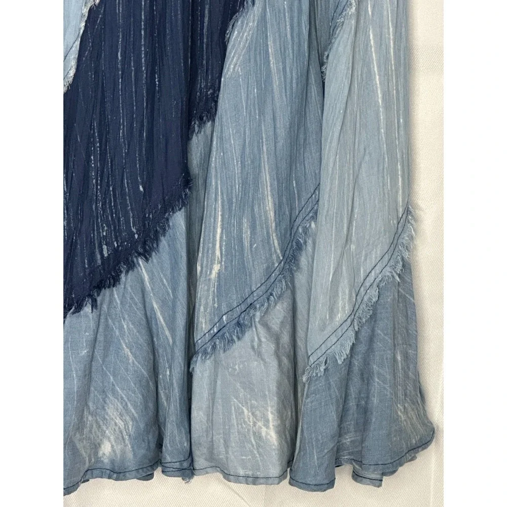 John Mark Boho Maxi Skirt Elastic Waist Blue Patchwork Prairie Festival Large